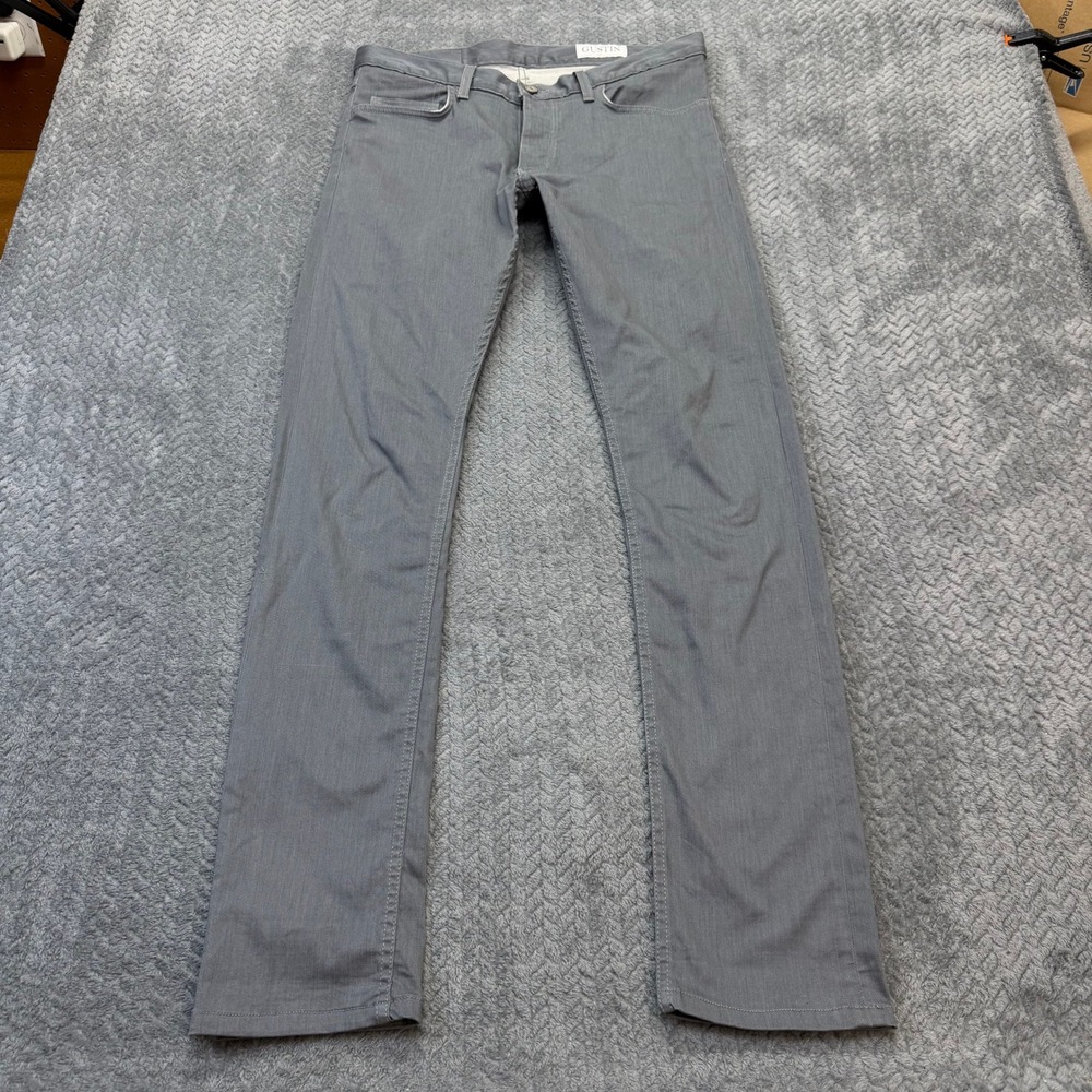Gustin Pants Men 34x33 Slim Fit Grey Denim Twill Button Fly Made in USA Modern